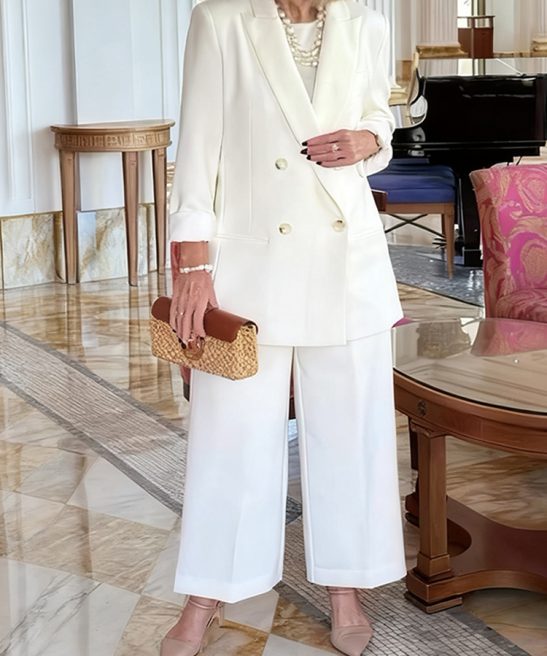 Plus Size Casual Commuter Blazer & Wide-Leg Trousers Two-Piece Set