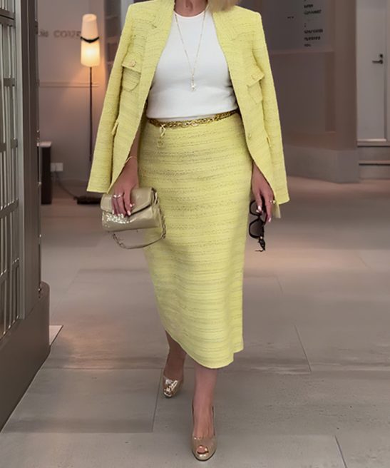 Elegant Commute Blazer & Hip-wrapped Skirt Two-piece set