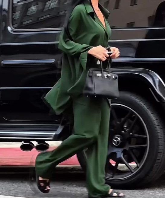 Plus Size Casual Commute Shirt & Straight Leg Pants Two-Piece Set