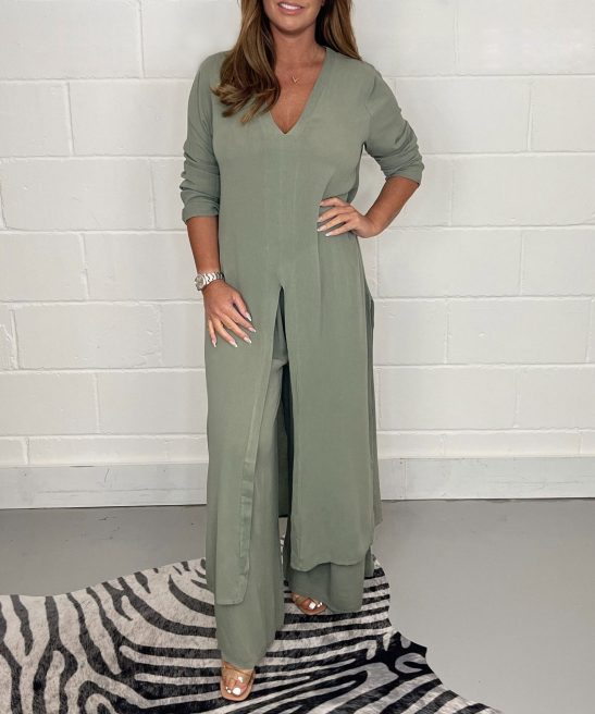 Plus Size New Split Long Top and Trousers Two-Piece Suit