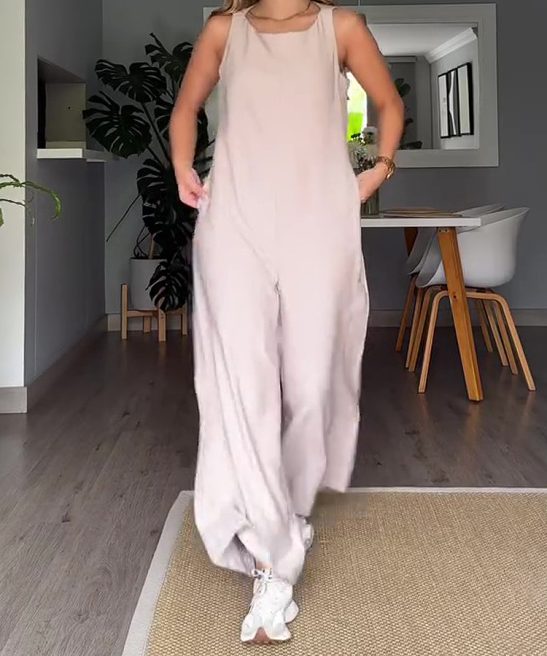 Plus Size Round Neck Sleeveless Jumpsuit