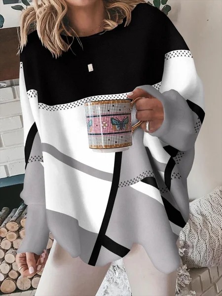 Round Neck Women's Long-Sleeve Printed T-shirt