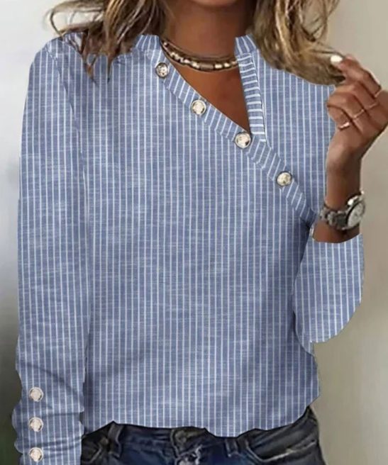 New loose button-print long-sleeved top