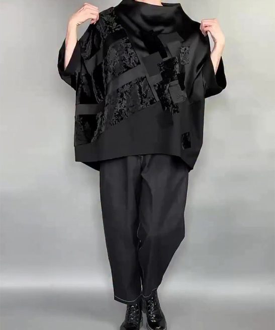 Plus Size Casual Patchwork Top & Pants Two-Piece Set