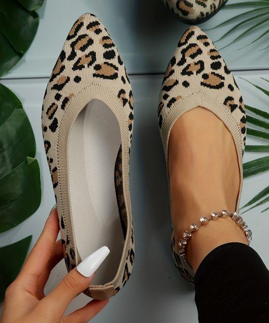 Women's Leopard Print Flat Shoes, Pointed Toe Slip-on Casual Flat Shoes, Women's Lightweight Shoes