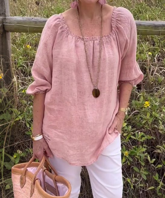 Plus Size Pleated Collar Seven-quarter Sleeve Top