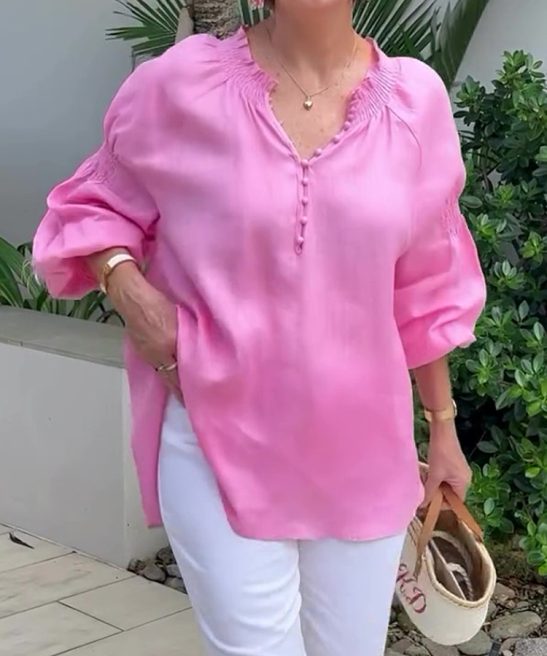 Plus Size V-neck Lantern Sleeve Top