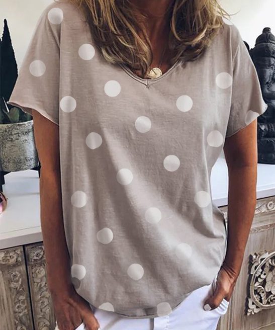 Polka Dot Printed V-neck Casual T-shirt for Women
