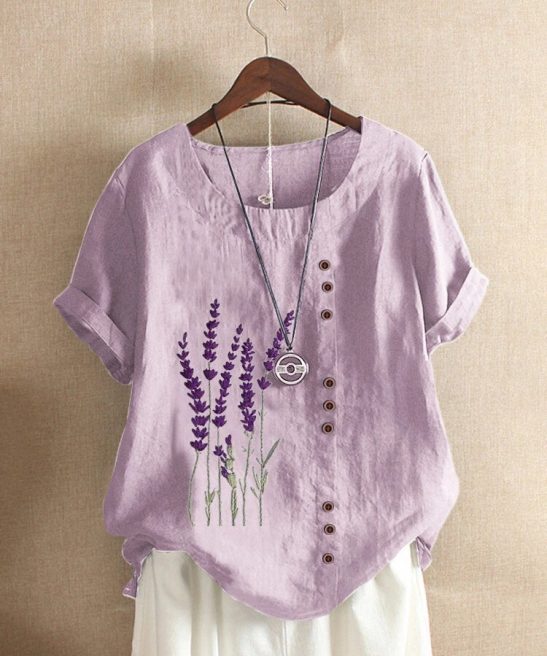 Plus Size New Fashion Flower Print Button Loose Casual Shirt