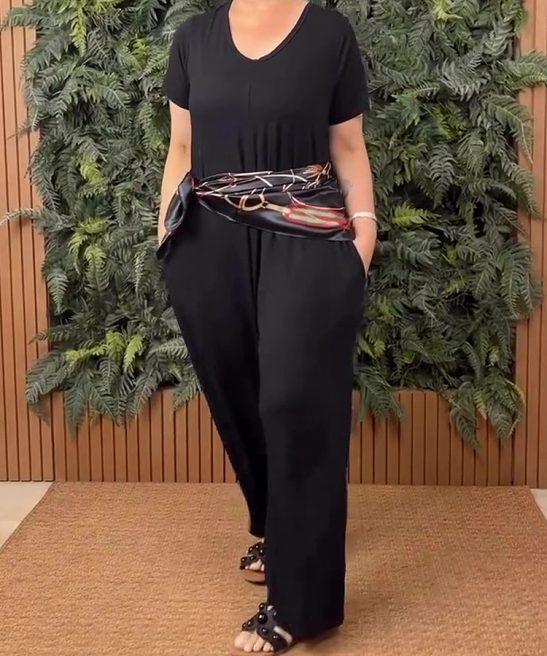 Plus Size Crew Neck Short Sleeve Jumpsuit