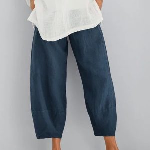 Plus Size New Casual Solid Color Stitching Cropped Pants