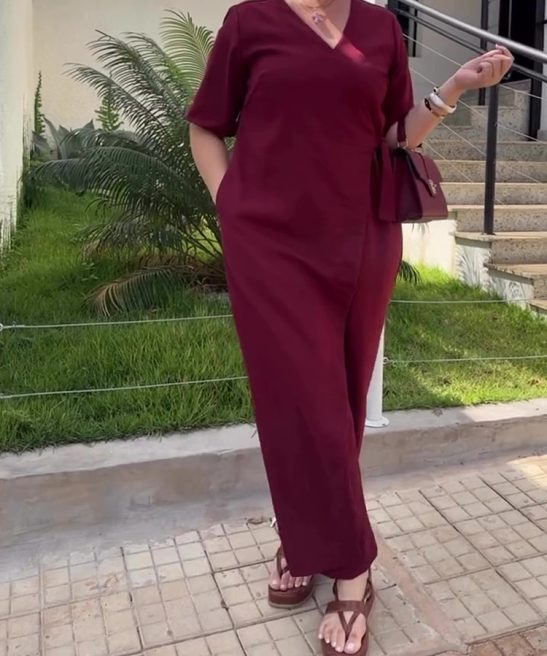 Lace-up Irregular Design Short Sleeve Jumpsuit